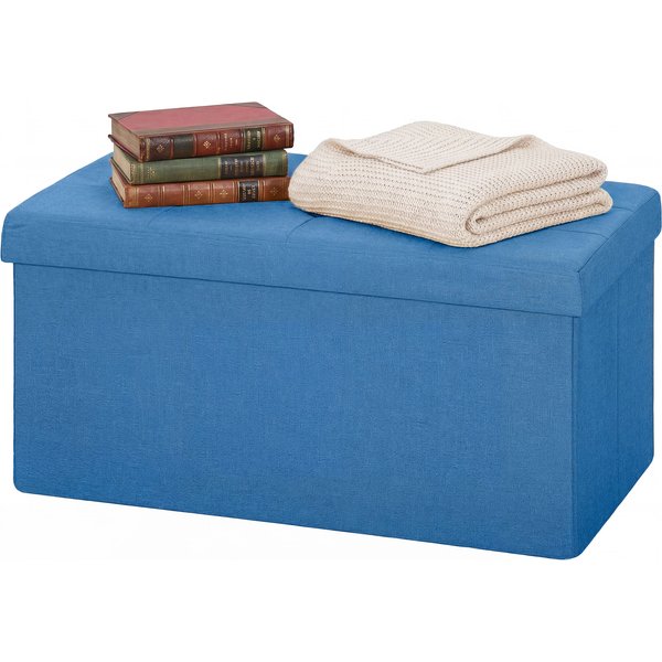 Homcom Pouf De Rangement, Banc De Rangement Pliable 84 L 76X38X38 Cm RevêTu En Lin SynthéTique Bleu Clair-image