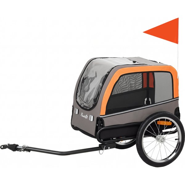 PawHut Remorque Pour Chien Pliable Remorque VéLo Avec RéFlecteurs De SéCurité Pour Petits Et Moyens Chiens Jusqu'à 20 Kg Orange-image