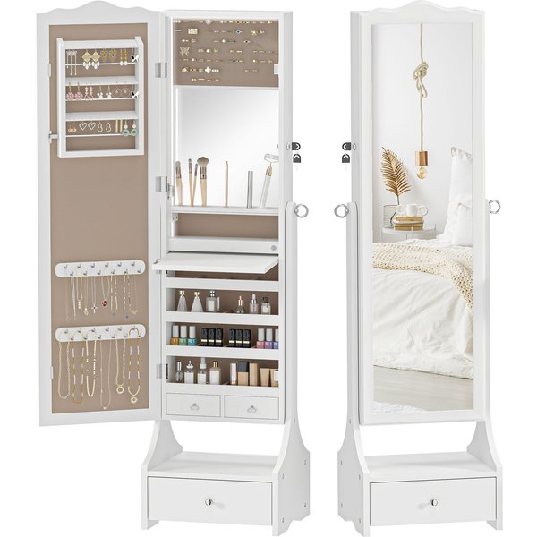 Homcom Miroir Armoire à Bijoux Avec Led Armoire Bijoux Avec Miroir Pleine Longueur Angle RéGlable Tiroirs Tablette IntéRieure Rabattable Blanc-image