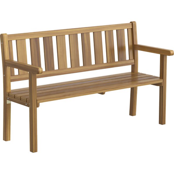 Outsunny Banc De Jardin 2 Places En Bois De Sapin à Lattes, 150X57X93 Cm, Couleur Teck-image
