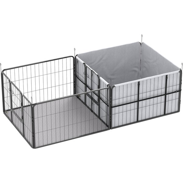 Pawhut Caisse De Mise Bas Pour Chiots, Parc Pour Chiots 7 Panneaux, 2 Zones, Tapis Lavable, 203X102X60Cm Noir-image