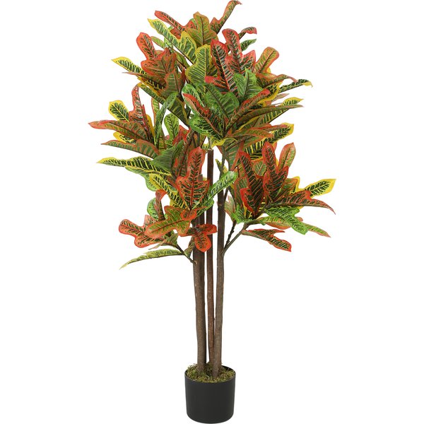 Homcom Plante Artificielle De Croton Multicolore En Peva Et Bois Avec Pot En Pp Et Ciment, 55X55X120 Cm-image