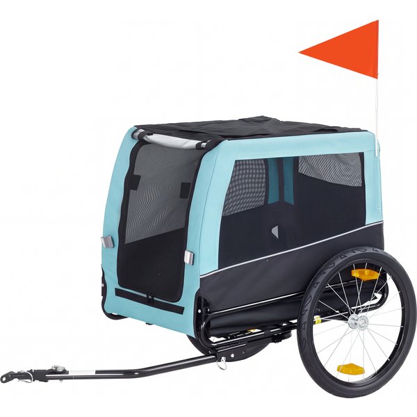 Pawhut Remorque VéLo Pliable Avec RéFlecteurs De SéCurité, Laisse, Pour Chiens Moyens Jusqu'à 20 Kg 143 X 70 X 90 Cm Bleu Clair-image