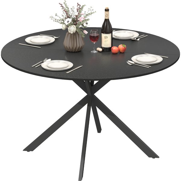 Homcom Table à Manger Ronde Pour 4 Personnes, Table De Cuisine Style Industriel Avec Pieds En Acier, Pour Salle à Manger, Cuisine, Noir-image