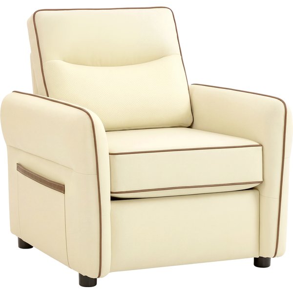 Homcom Fauteuil De Salon Moderne Avec Rembourrage ÉPais, Poche LatéRale Et RevêTement En Similicuir, Beige-image