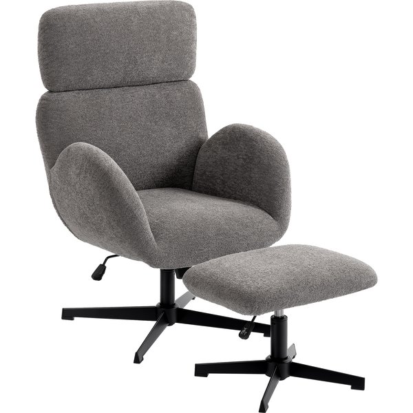 Homcom Fauteuil Pivotant Avec Repose-Pieds, Fauteuil D'appoint RéGlable En Hauteur Avec Appuie-TêTe Ajustable, Fonction Basculante, Gris-image