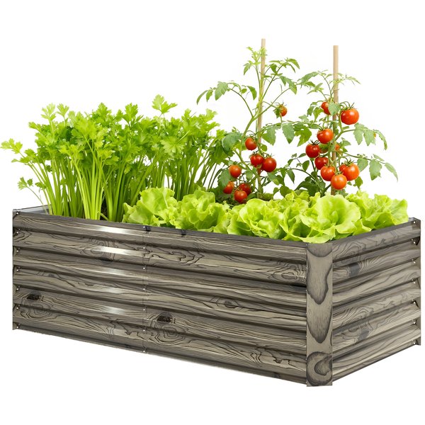 Outsunny JardinièRe ExtéRieure Grande Rectangulaire En Acier Galvanisé Pour Terrasse Avec Fond Ouvert 180X90X57,5 Cm Naturel-image