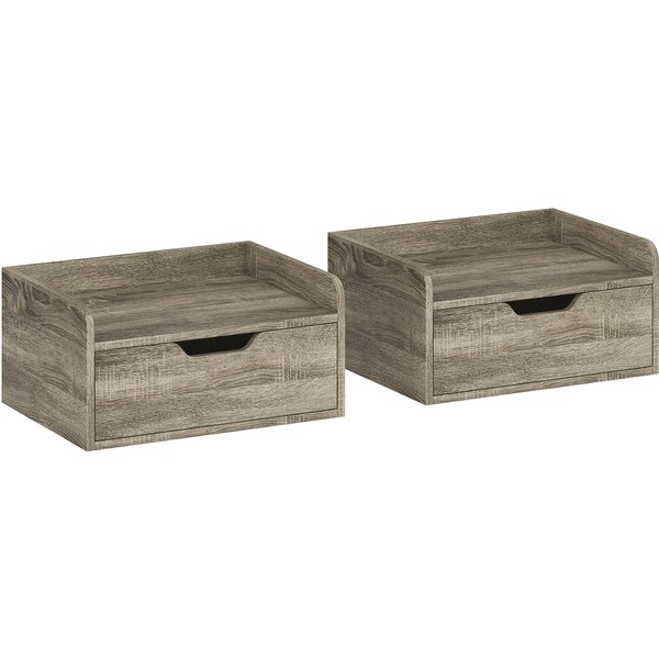 HOMCOM 2er-Set Wand-Nachttische, hängende Nachttische mit Schublade und Ablage mit erhöhtem Rand, moderner Stil, für Schlafzimmer, Wohnzimmer, 40 x 30 x 19,5 cm, grau Aosom