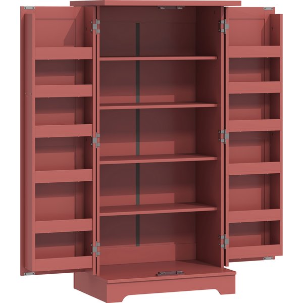 HOMCOM Küchenschrank, 5-stufiges Buffet mit Türen und verstellbaren Regalen, 60 x 40 x 120 cm, Holzmaserung, rot Aosom