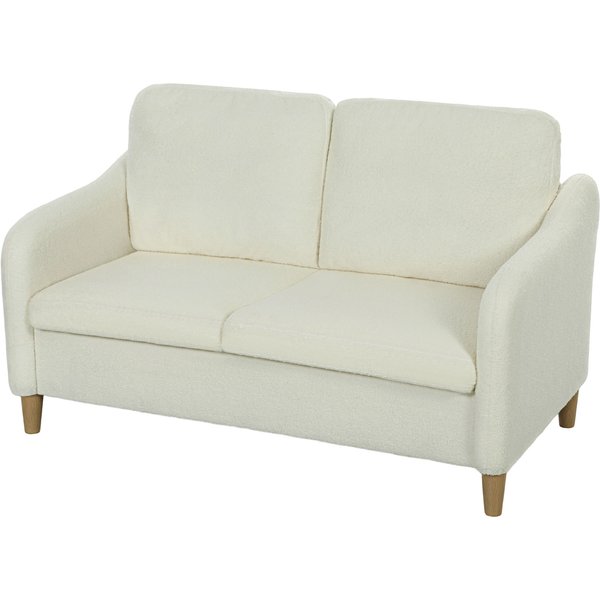 Homcom Canapé 2 Places Moderne Avec Coussins ÉPais Et RevêTement Sherpa, 137X69X82 Cm, CrèMe-image