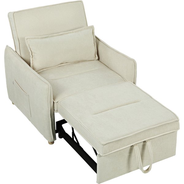 Homcom Fauteuil-Lit 3 En 1 Fauteuil Convertible Avec Fonction Lit, Coussin Lombaire, Pour Salon CrèMe-image