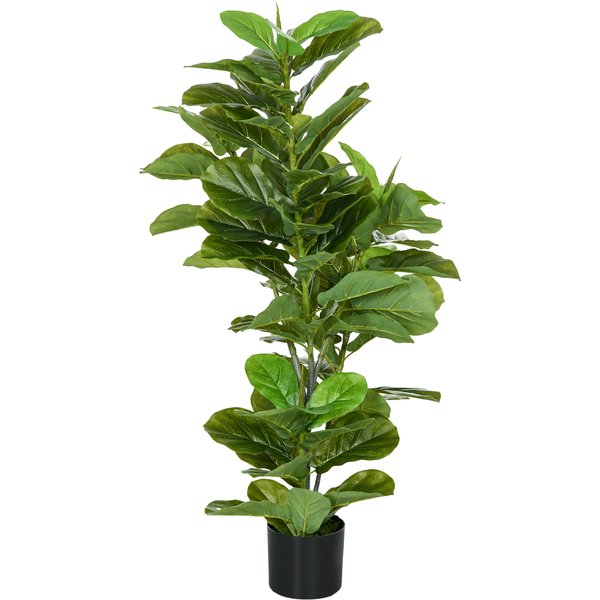 Homcom Plante Artificielle Ficus, 110 Cm De Hauteur Avec 90 Feuilles & Pot Pour Salon-image