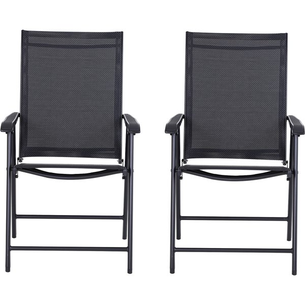 Outsunny Ensemble 2 Chaises De Jardin Pliantes Avec Accoudoirs En MéTal Et Texteline, 58X64X94Cm, Noir-image