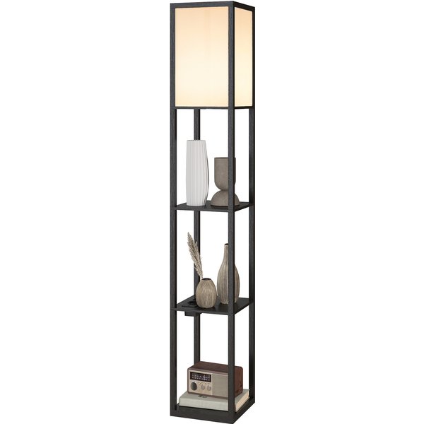 Homcom Lampadaire Avec éTagèRes, LumièRe RéGlable, Interrupteur Au Pied Et Ports Usb, Noir-image