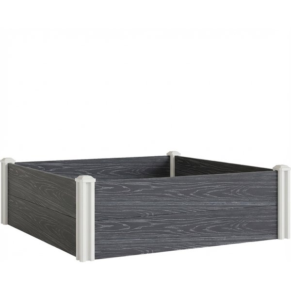 Outsunny Hochbeet aus Vinyl, 102x102x33 cm, modulares Steck-Set mit Steckfüßen und offenem Boden, Pflanzkasten/Hochbeet für Blumen, Kräuter und Gemüse, Dunkelgrau Aosom