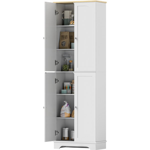 Homcom Armoire De Cuisine Meuble D'appoint De Cuisine Avec 4 Portes Et ÉTagèRes RéGlables Pour Salle à Manger Salon 60X30X183 Cm Blanc-image