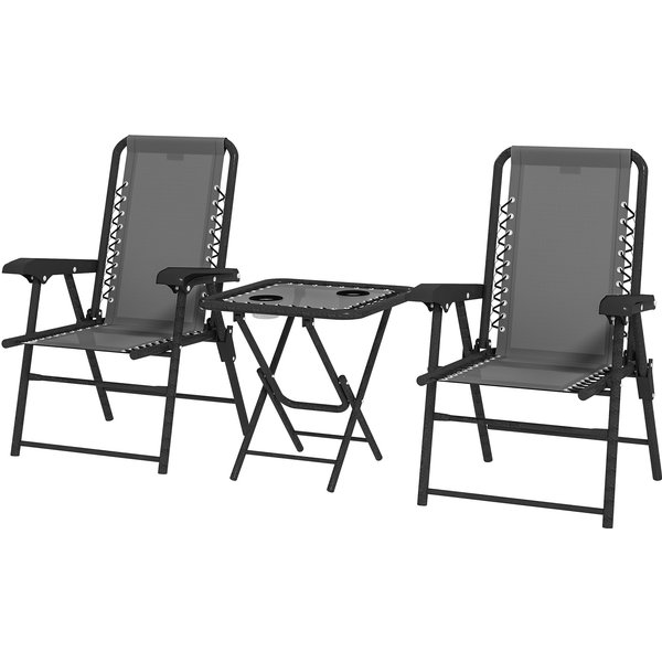 Outsunny Ensemble Bistrot 3 PièCes En Acier RéSistant Aux IntempéRies Ensemble De Jardin Pliant Avec Table Bistrot Porte-Gobelets Chaises Gris Foncé-image