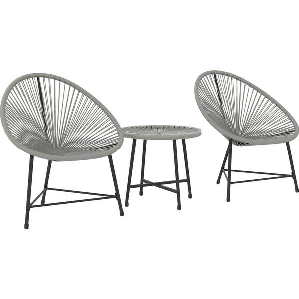 Outsunny Ensemble De Jardin 3 PièCes, 2 Chaises En Rotin SynthéTique, 1 Table Avec Plateau En Verre, Cadre En Acier, Mobilier D'extéRieur, Gris-image