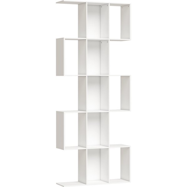 HOMCOM 5-stufiges Regal, schmales Bücherregal, S-förmiges Regal für Wohnzimmer, Schlafzimmer, Arbeitszimmer, Büro, 80x24x200 cm, Weiß Aosom