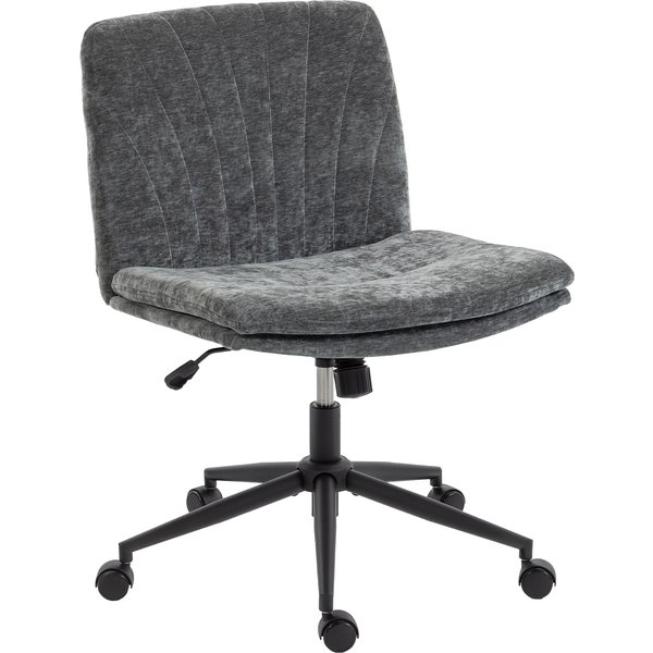 Homcom Chaise De Bureau à Assise Large Sans Accoudoirs Roulettes Hauteur RéGlable Pivotante Fonction Basculante Gris-image