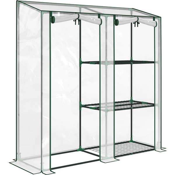 Outsunny Gewächshaus mit 3 Regaletagen, kleines Balkongewächshaus mit PVC-Plane und Stahlrahmen, 2 Aufrolltüren, für Gemüse, Pflanzen, Blumen, 143 x 45 x 151 cm, Transparent Aosom