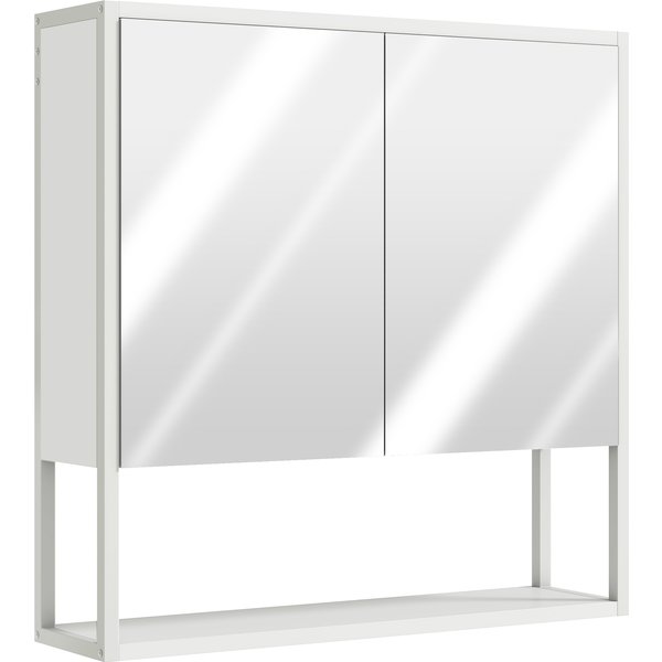 HOMCOM Wand-Badschrank mit Spiegel, 60 x 16 x 60 cm, Badmöbel, Spiegelschrank mit 2 Spiegeltüren, höhenverstellbares Fach und offenes Regal, weiß Aosom