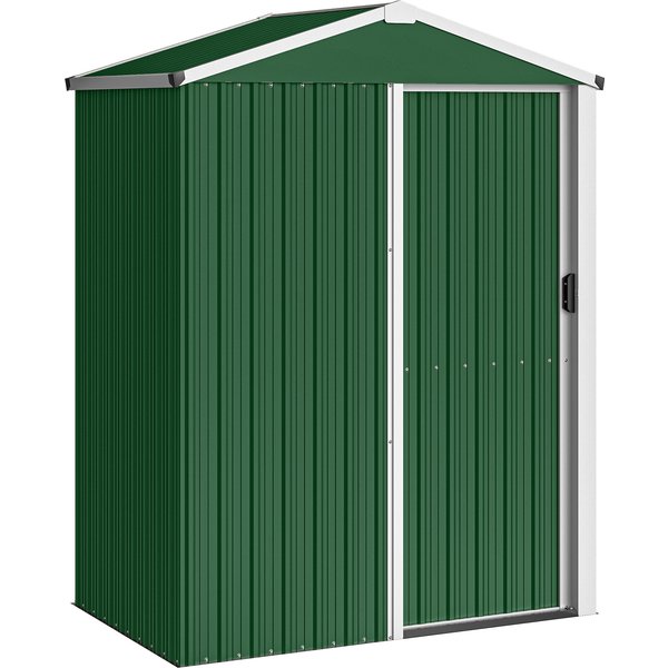 Outsunny Gartenschuppen 1,1 m² aus verzinktem Stahl, Gartenschuppen mit abschließbarer Einzelschiebetür, geneigtes Dach, Handschuhe, Geräteschuppen, 136x87x179 cm, Grün Aosom