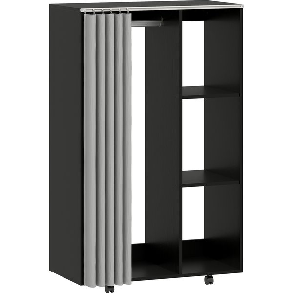 HOMCOM Kleiderschrank mobiles Aufbewahrungsmöbel 4 Rollen mit Kleiderstange und offenen Regalen, rollender Kleiderschrank fürs Schlafzimmer, 80x40x128cm, schwarz Aosom