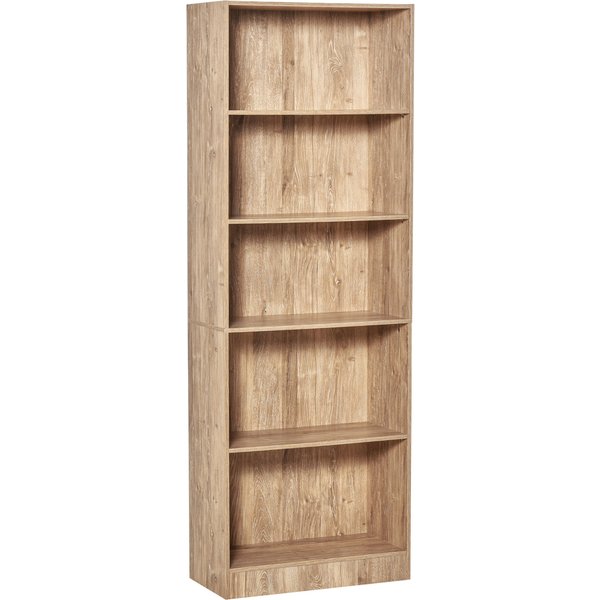 HOMCOM Bücherregal, 5-stufiges Aufbewahrungsregal mit verstellbaren Böden, Aufbewahrungsmöbel für Wohnzimmer, Büro, Schlafzimmer, 63 x 29,2 x 176 cm, natürliche Holzoptik Aosom