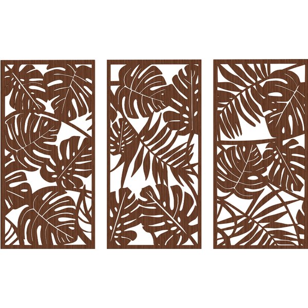 HOMCOM 3D-Wanddekoration aus Holz, 3-teilig, 40x80 cm, Wandornamente mit Muster tropischer Blätter, moderne Wandkunst für Wohnzimmer, Schlafzimmer, Flur, Nussbaum Aosom