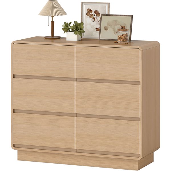 Homcom Buffet 100 Cm, Meuble Buffet à 6 Tiroirs, Commode Pour Cuisine, Salon, Salle à Manger, Bois Naturel-image