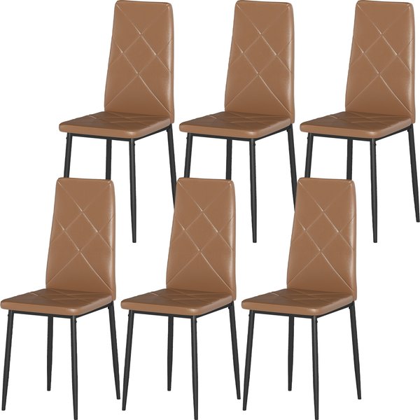 Homcom Ensemble De 6 Chaises De Salle à Manger Modernes Avec Dossier Haut En Simili Cuir Et Acier, 41X50X97 Cm, Marron-image