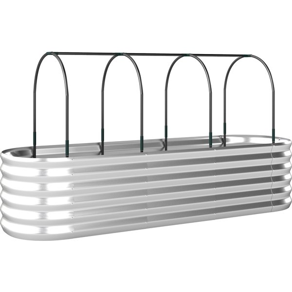 Outsunny großer Außen-Pflanzkasten mit Gewächshausabdeckung und Netz, Stadtgarten aus verzinktem Stahl mit offenem Boden, witterungsbeständig, für Hof, Terrasse, 200x60x103 cm, Silber Aosom