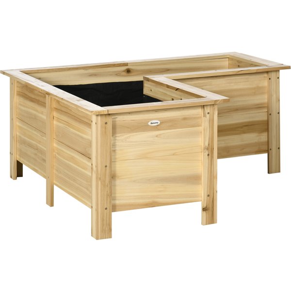 Outsunny Erhöhtes Holz-Pflanzkasten, Außenkübel in L-Form mit Vliesstoff, Urbaner Gemüsegarten für Pflanzenanbau, Blumen auf Terrasse, Garten, 120x120x50 cm, Natural Aosom