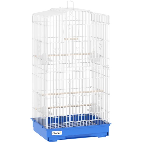 PawHut Vogelkäfig aus Metall mit Türen, 4 Futternäpfe, 3 Sitzstangen, Schaukel, herausziehbare Schublade und Tragegriff, für Papagei, Kanarienvogel, Wellensittich, 46,5x35,5x92 cm, Blau Aosom