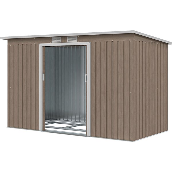 Outsunny Abri De Jardin En Acier Avec 2 Prises D'air Et 2 Portes Coulissantes, 280X130X172 Cm, Marron Effet Bois-image