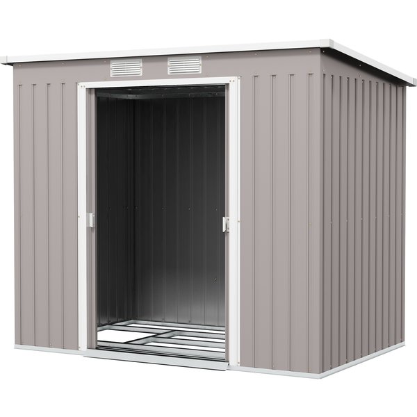 Outsunny Cabanon, Avec FenêTres De Ventilation, Portes Coulissantes, Acier Galvanisé, 213 X 130 X 172 Cm, Gris Clair-image