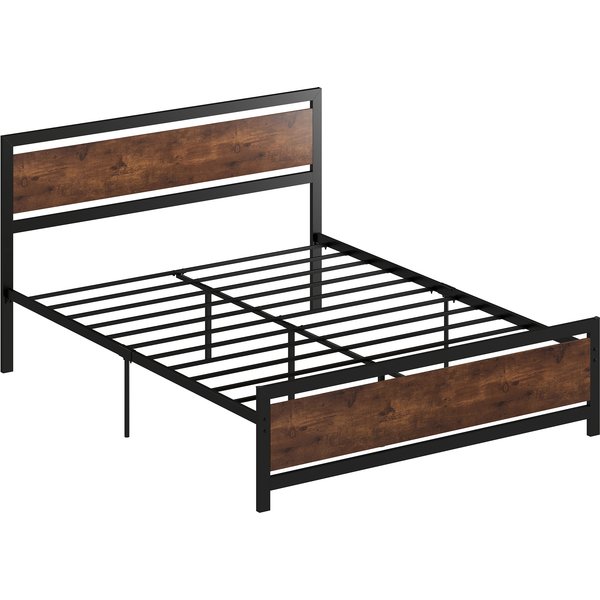 HOMCOM Doppelbettgestell 200 x 160 cm aus Stahl mit Lattenrost und Kopfteil, kompatibel mit Matratze rustikales Braun Aosom