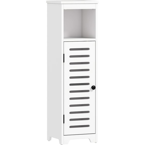 HOMCOM Badezimmerschrank, schmaler 4-stufiger Schrank mit Lamellentür, offenes Fach, verstellbares Regal, Aufbewahrungsmöbel für Bad, kleine Räume, 22 x 20 x 75 cm, weiß Aosom