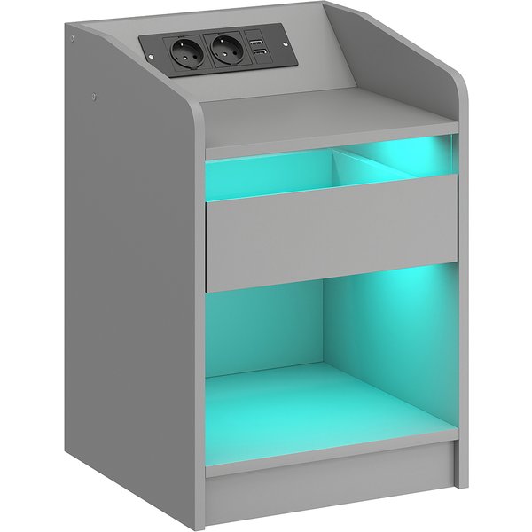 HOMCOM Nachttisch mit Ladestation und RGB-LED-Licht, Nachttisch fürs Schlafzimmer mit Schublade, offenem Fach, USB-Anschlüssen und Fernbedienung, für Wohnzimmer, Arbeitszimmer, 40x40x58 cm, Grau Aosom