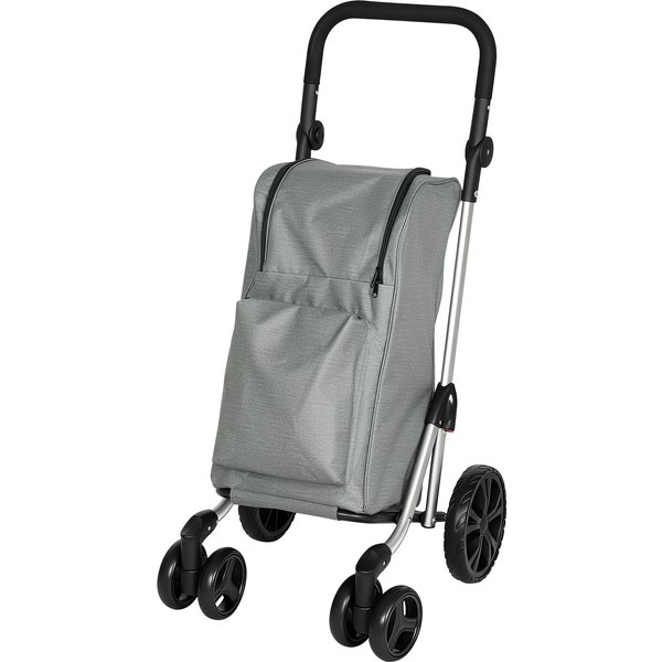 Homcom Chariot De Courses Pliable 46 L Chariot 3 En 1 à 6 Roues Sac Isotherme Et PoignéE RéGlable 44X58X100 Cm Gris-image