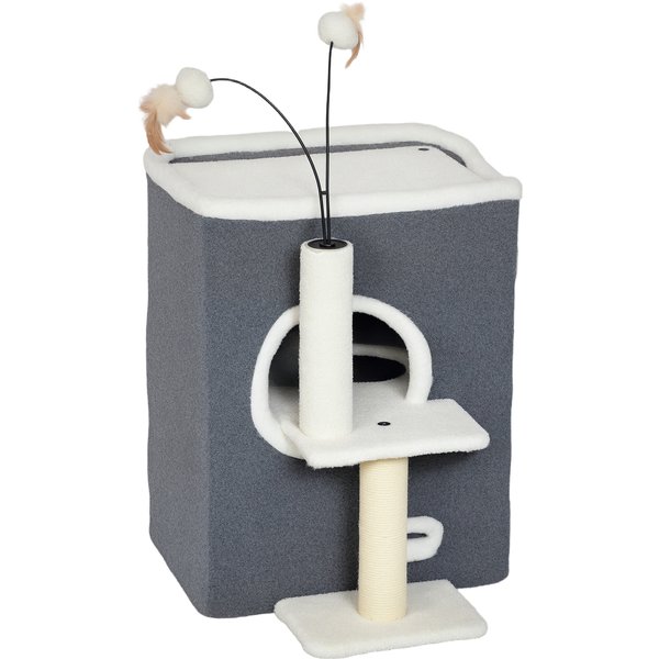 Pawhut Arbre à Griffer Pour Chats, Surface De Couchage SupéRieure, Maison 2 éTages, Poteaux En Sisal, Gris-image