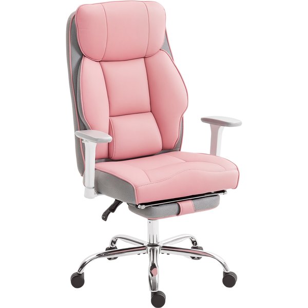 Homcom Chaise De Bureau Ergonomique RenforcéE Avec Accoudoirs RéGlables, Repose-Pieds Et Appuie-TêTe, Rose-image