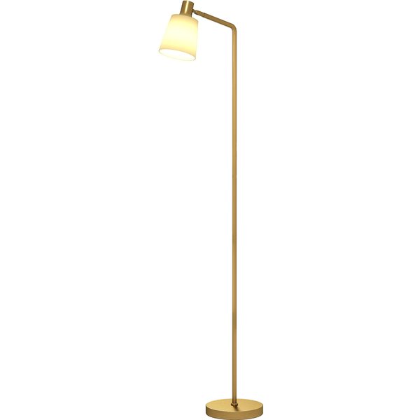 Homcom Lampe Sur Pied Led Dimmable Avec 3 TempéRatures De Couleur 3000K-6500K Abat-Jour Pivotant Ampoule E27 Blanc Et Doré-image