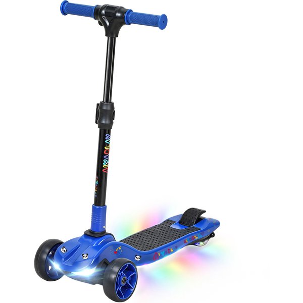 AIYAPLAY Elektroroller für Kinder, faltbar, ab 6 Jahren, 3 Räder, Zero-Start, Höchstgeschwindigkeit 8 km/h, bunte LED-Lichter, Reichweite 8 km, Fußbremse, blau Aosom