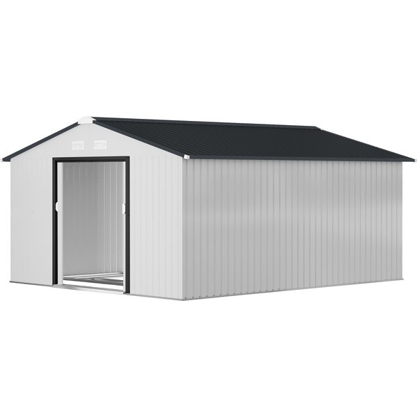 Outsunny Abri De Jardin 3,4X3,8X2 M En Acier Avec Double Porte Coulissante Et Toit Incliné, Argent-image