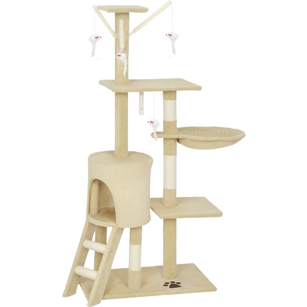 Pawhut Arbre à Chat Avec Cachette, 4 Jouets, Poteaux En Sisal, Grande Plateforme, Escalier, Pour Chats De Moins De 5 Kg, Beige-image