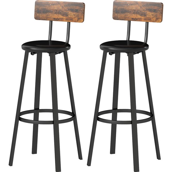 Homcom Lot De 2 Tabourets De Bar Style Industriel Avec Dossier, Assise En Simili Cuir Et Repose-Pieds, Marron Rustique-image