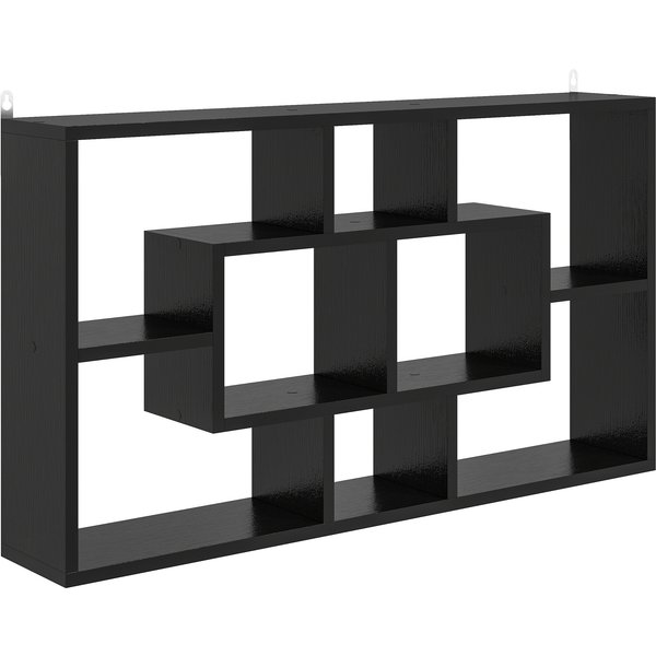 HOMCOM Dekoratives Wandregal, Bücher- und CD-Regal, 8 Fächer, 85x14,5x47,5 cm, Traglast 20 kg, für Büro, Arbeitszimmer, Wohnzimmer, Schwarz Aosom