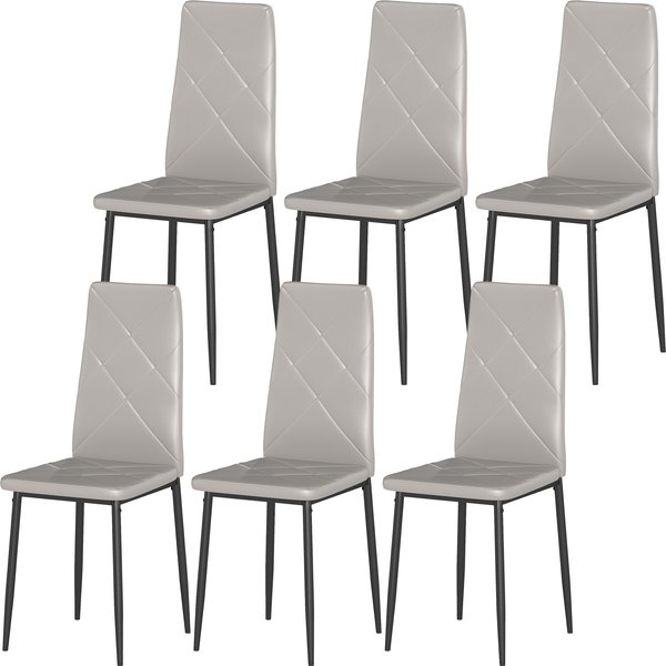 Homcom Lot De 6 Chaises De Salle à Manger Modernes Avec Dossier Haut En Similicuir Et Acier, 41X50X97 Cm, Gris-image